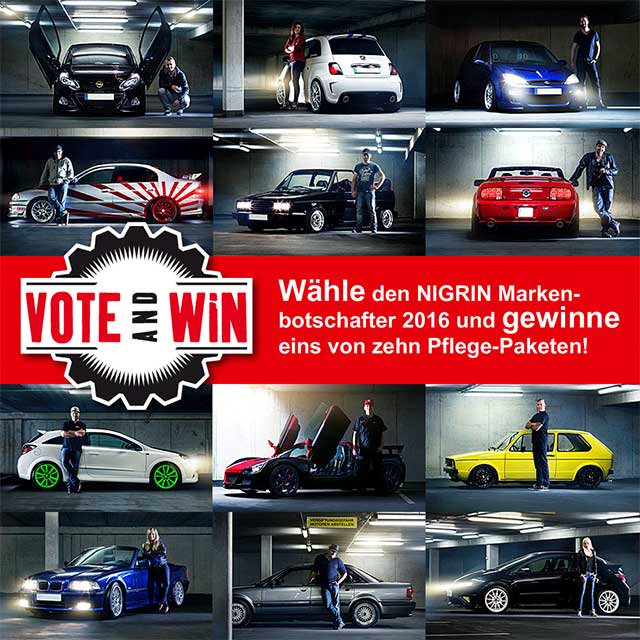 На родине торговой марки NIGRIN проводится конкурс. Выбирают кандидатов, которые со своими автомобилями будут представлять автокосметику и автохимию NIGRIN в 2016 году. 